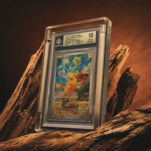 Clear Card Guard holding a BGS graded Pikachu slab on driftwood