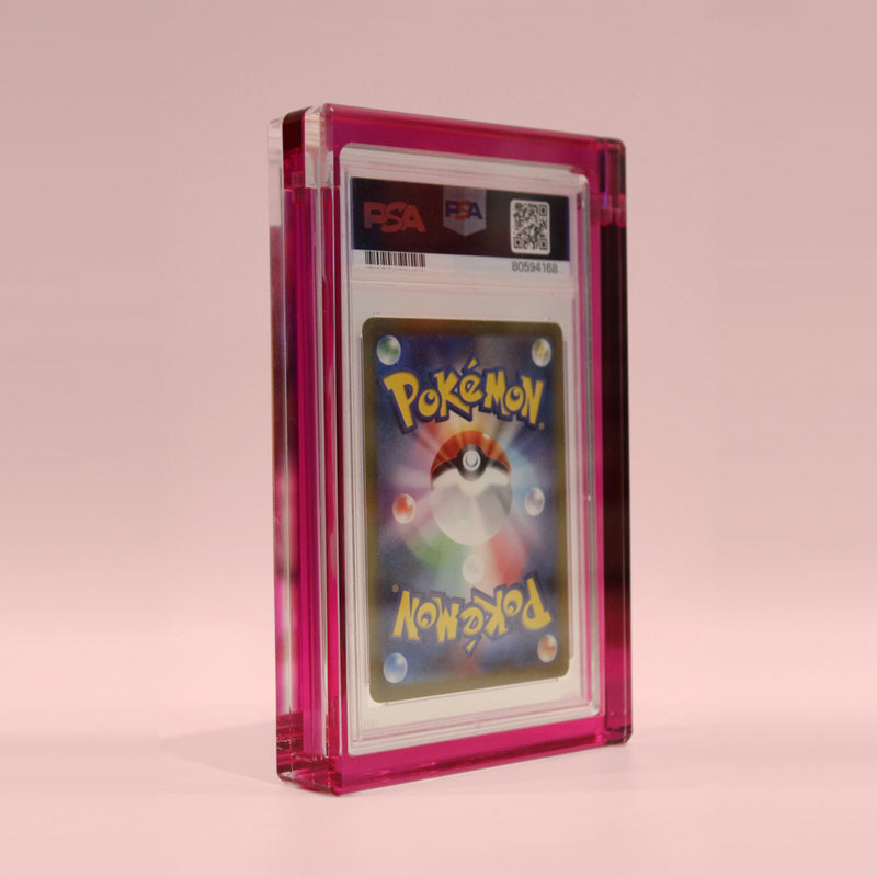 Rose Quartz Pink Card Guard from behind on a rose background, PSA label and cert number visible