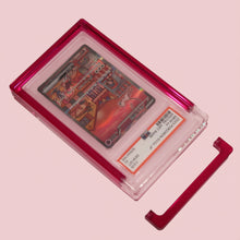 Rose Quartz Pink Card Guard shown open on a rose background with its removable lid bar