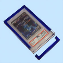 Sapphire Blue Card Guard shown open on a sapphire background with its removable lid bar